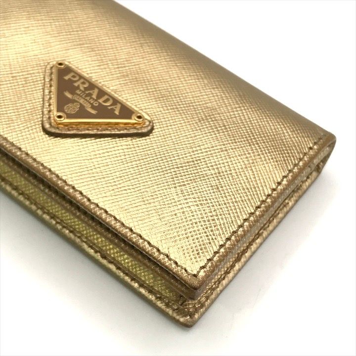 Prada Saffiano Leather Bifold Card Case Gold