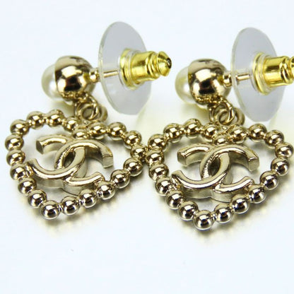 Chanel Earrings Coco Mark Metal Silver Heart Rhinestone C25P Ladies Women Chanel