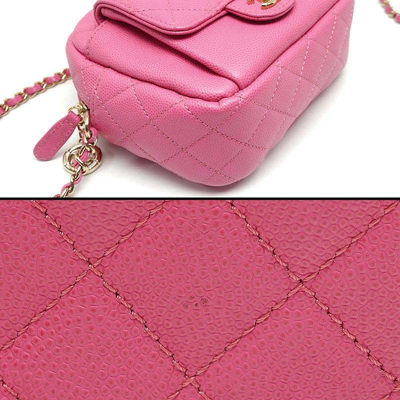 Chanel Mini Matelasse Chain Shoulder Caviar Skin Coco Mark Pink
