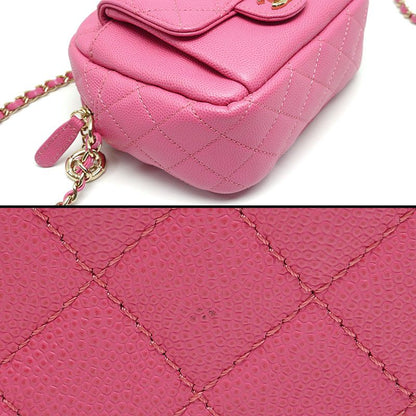 Chanel Mini Matelasse Chain Shoulder Caviar Skin Coco Mark Pink