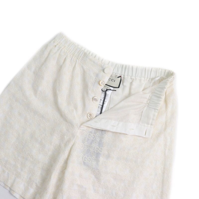 Gucci 619507 100% Cotton GG Pattern Lace Shorts Bottoms Ivory 42 Made In Italy