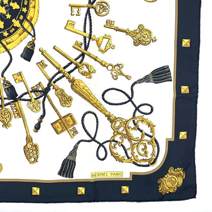 Hermes Carre 90 LES CLES Key Motif Black Silk