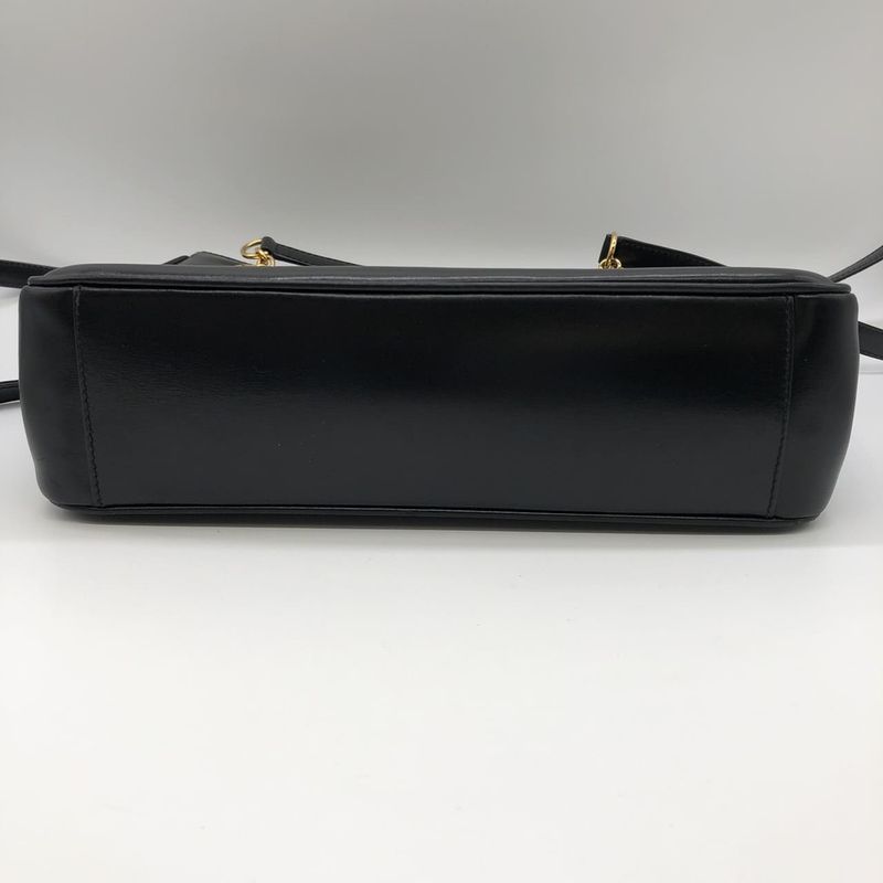 Gucci 001 46 1641 Shoulder Bag Tote Leather Black Women Men Vintage Fashion