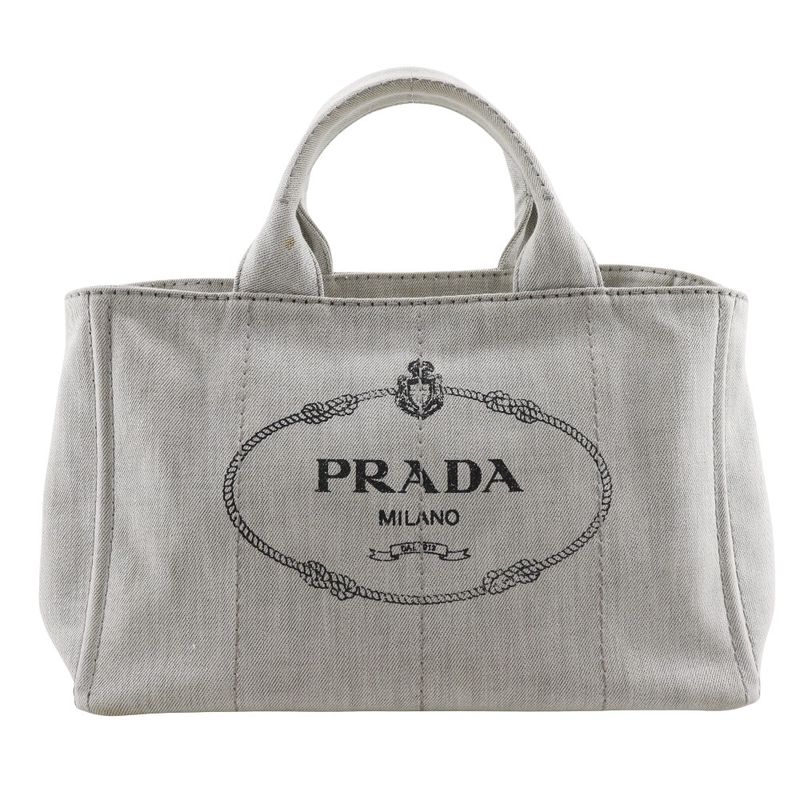Prada Canapa Triangle Logo Plate 1bg439 Denim Light Gray Women's Handbag
