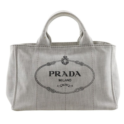 Prada Canapa Triangle Logo Plate 1bg439 Denim Light Gray Women's Handbag