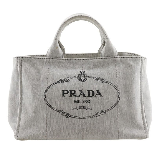 Prada Canapa Triangle Logo Plate 1bg439 Denim Light Gray Women's Handbag