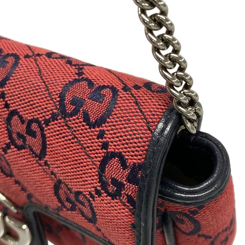 Gucci GG Marmont 661332 Red And Dark Navy Chain Shoulder Mini Bag Limited