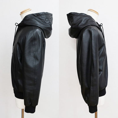 Celine Hooded Jacket Black Notation Size 44 Soft Lambskin Leather