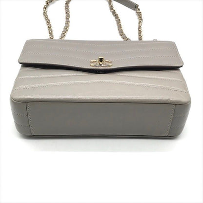 Chanel CC Logo Stitch Shiny Lambskin Turnlock Chain Shoulder Bag Gray