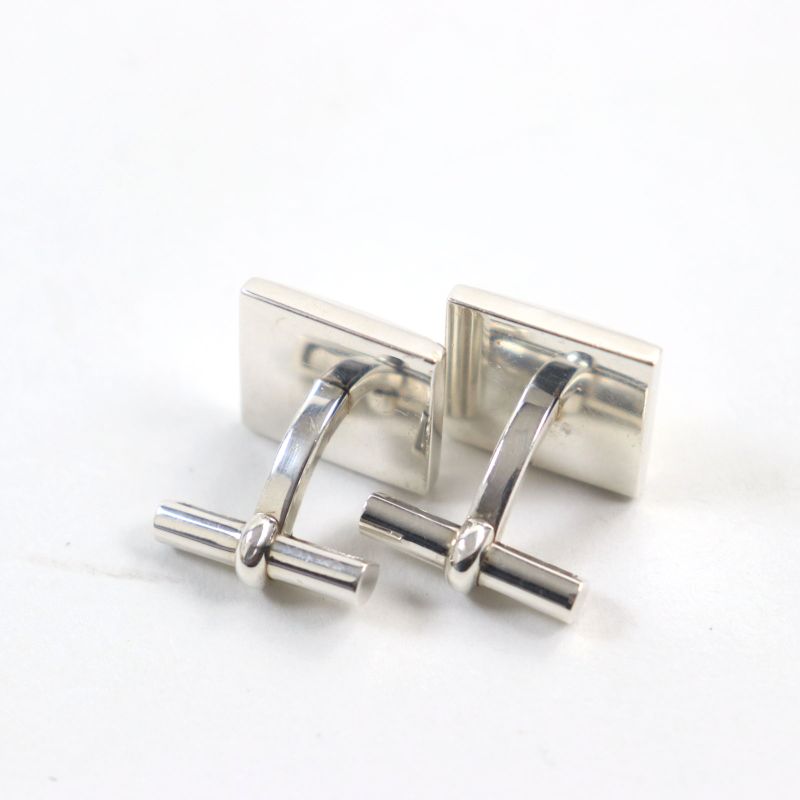 Hermes Ag925 Cadena Motif H Logo Square Form Cufflinks Button /