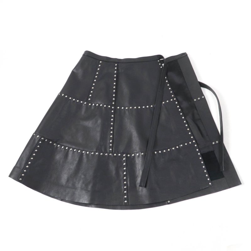 Balenciaga 457902 Studded Long Length Leather Wrap Skirt Rolled Skirt Black 38