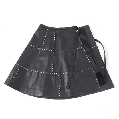 Balenciaga 457902 Studded Long Length Leather Wrap Skirt Rolled Skirt Black 38