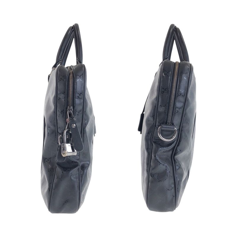 Gucci Imprime Black Silver Hardware PVC 208463 Business Bag Tote Men 505475