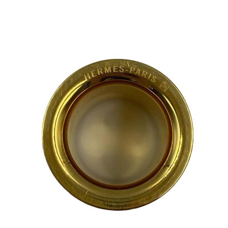 Hermes Scarf Ring Leather Gold Tube Shape Brown Gold