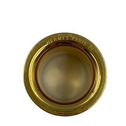 Hermes Scarf Ring Leather Gold Tube Shape Brown Gold