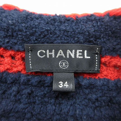 Chanel P70323k10021 21c Cropped Striped Knit Pullover Top Short Sleeves Red