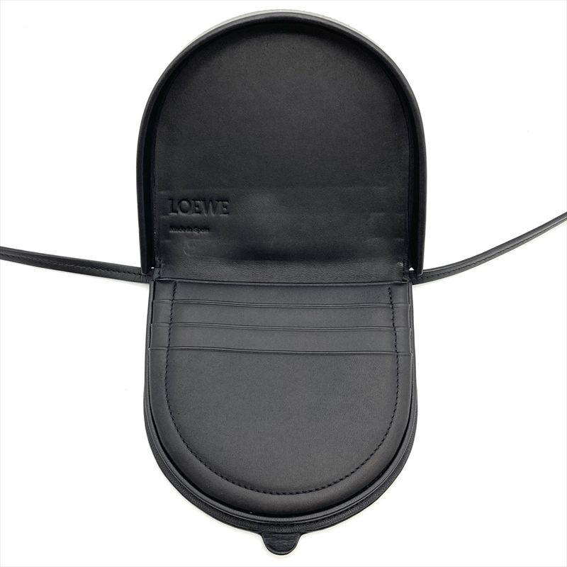 Loewe Heel Pouch Mini Shoulder Bag Leather 102208 Engraved Black Wallet Women