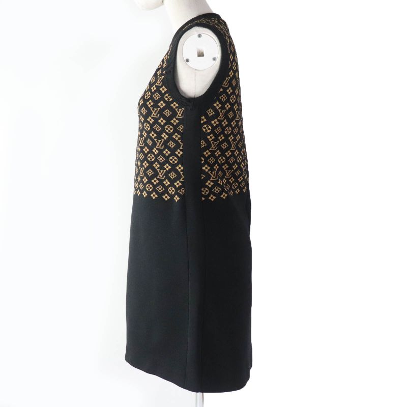 Louis Vuitton 2024 1abykg Silk Monogram Jacquard Knit Dress Black Brown XS Made