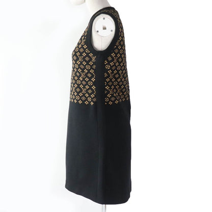 Louis Vuitton 2024 1abykg Silk Monogram Jacquard Knit Dress Black Brown XS Made