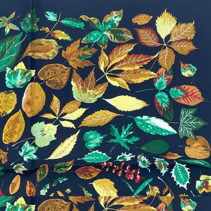 Hermes Scarf Silk Tourbillon Swirl Falling Leaves Leaf Pattern Black