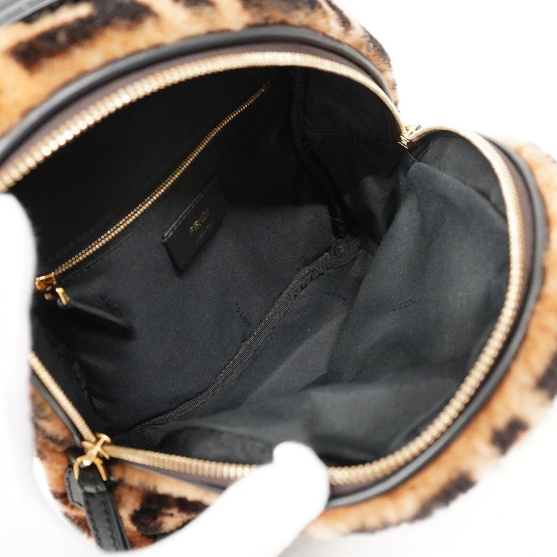 Fendi Backpack Daypack Zucca Fur Brown Black Gold Hardware Women's