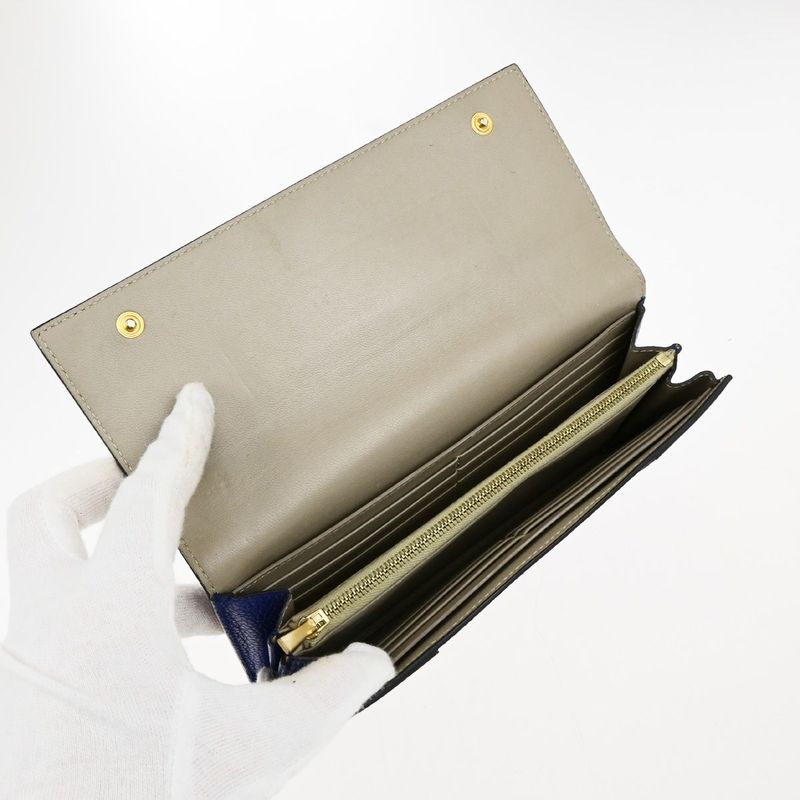 Celine Long Wallet Fold Wallet Blue Leather 01bs074