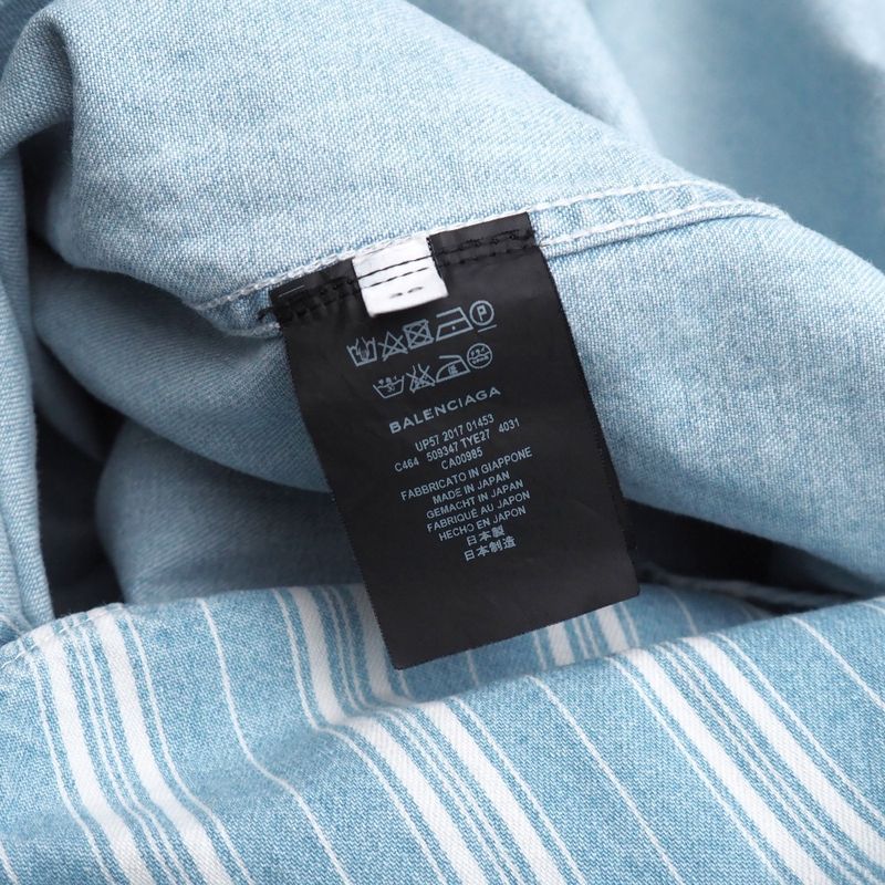 Balenciaga Oversized Button-down Collar Striped Denim Shirt Long Sleeve Shirt
