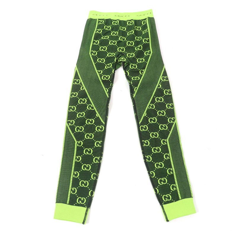 Gucci 22SS 693103 Logo Design GG Jacquard Leggings Pants Bottoms Green M Made