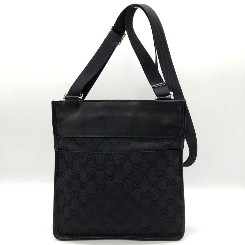 Gucci 27639 Light Shape Shoulder Bag Crossbody Black GG Canvas/leather Men