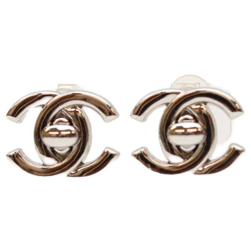 Chanel 96P Silver Turnlock Coco Mark Earrings