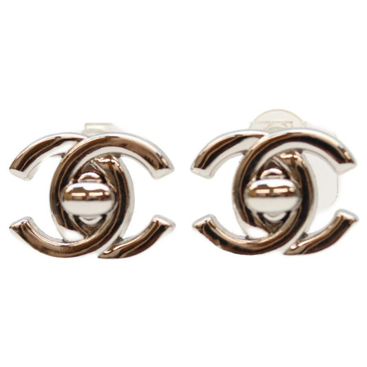 Chanel 96P Silver Turnlock Coco Mark Earrings