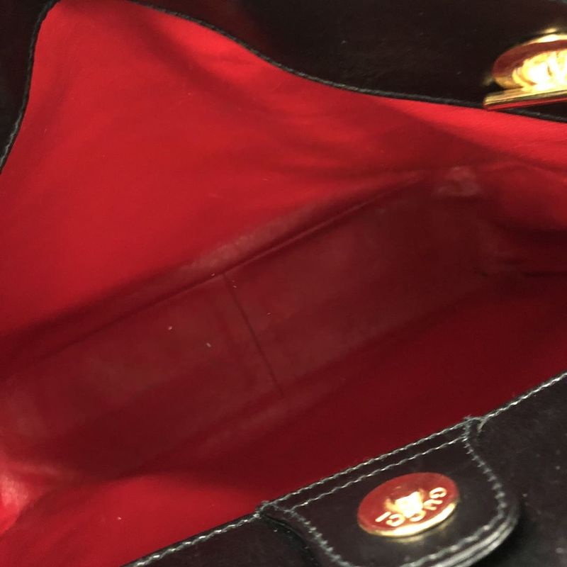 Gucci 001 46 1641 Shoulder Bag Tote Leather Black Women Men Vintage Fashion