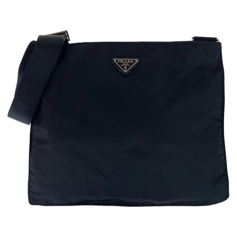 Prada Tessuto Triangle Logo Plate Black Silver Hardware Nylon Crossbody