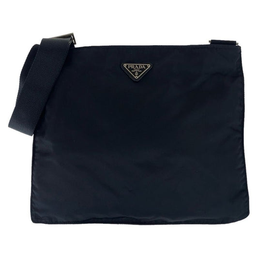 Prada Tessuto Triangle Logo Plate Black Silver Hardware Nylon Crossbody