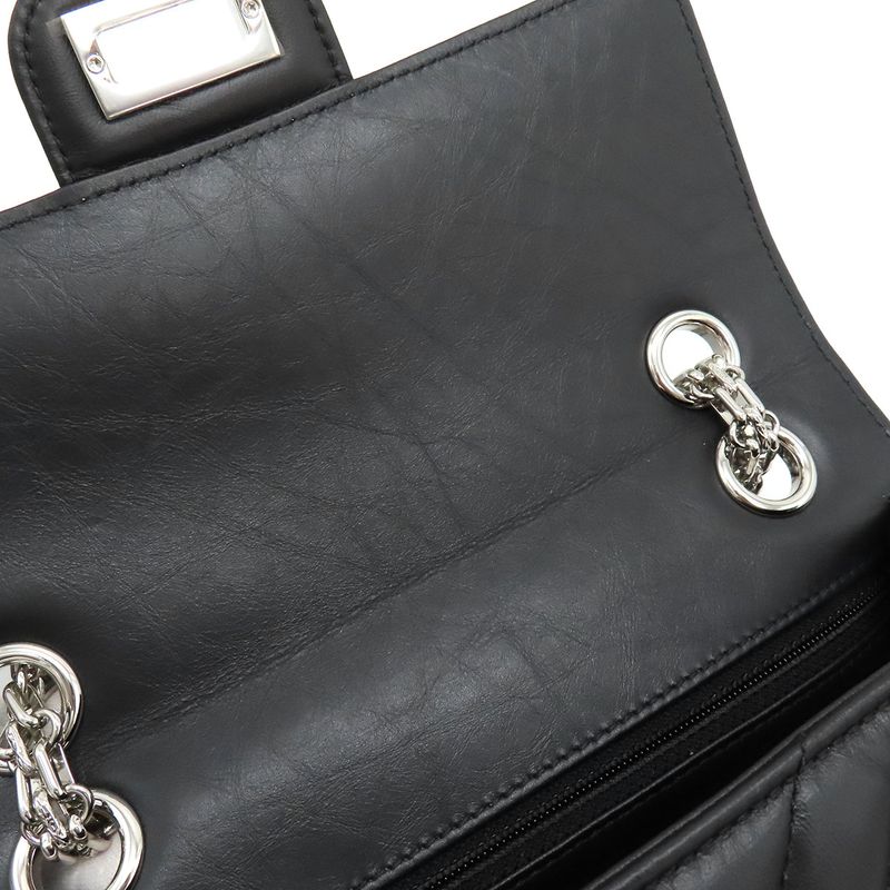 Chanel Shoulder Bag Chevron 2.55 20 Leather Black Silver Hardware Black W Chain