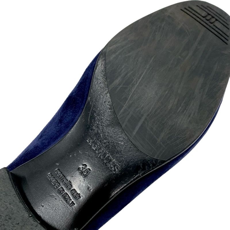 Hermes Royale Loafer Leather Shoes Suede Navy Gold Moccasin Flat Shoes Hhardware