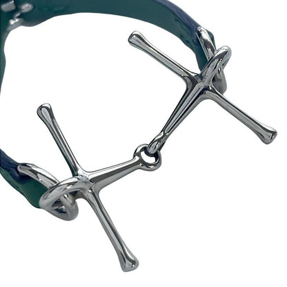 Hermes Bracelet Maul Leather Green X Silver Hardware