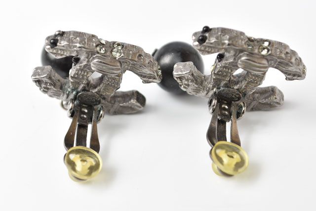 Chanel Earrings Accessories Rhinestone Pearl Gunmetal Black