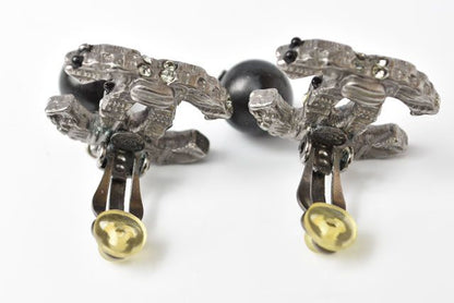 Chanel Earrings Accessories Rhinestone Pearl Gunmetal Black