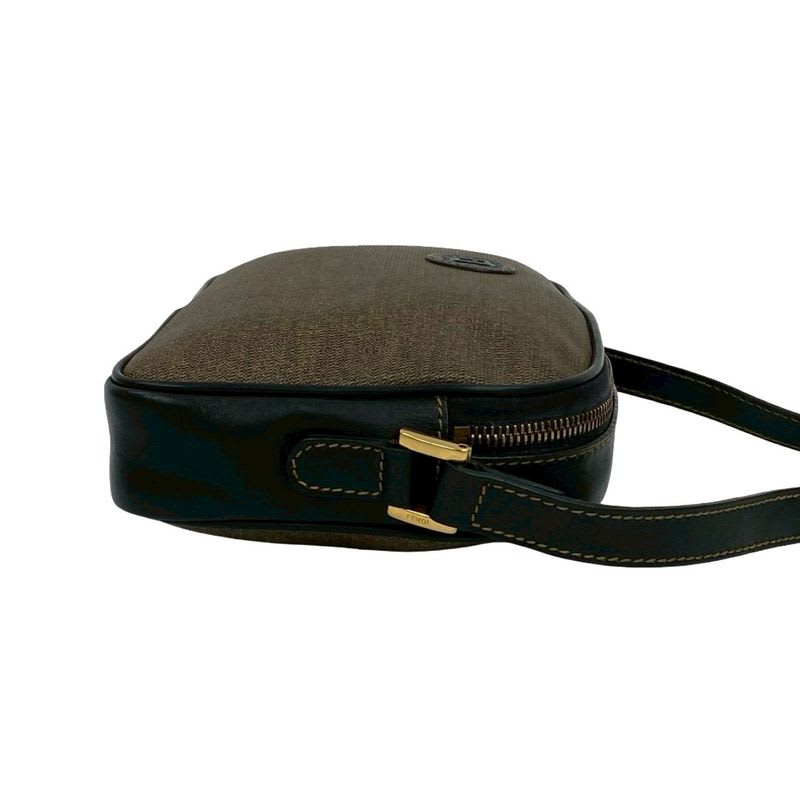 Fendi Vintage FF Logo Motif Leather Mini Shoulder Bag Pochette Sacoche Brown