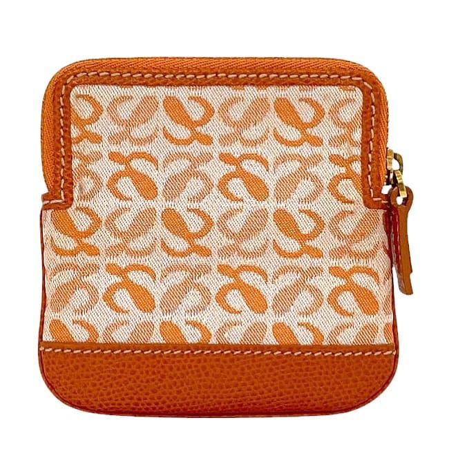 Loewe Coin Case Orange Anagram Coin Purse Canvas Leather Preowned