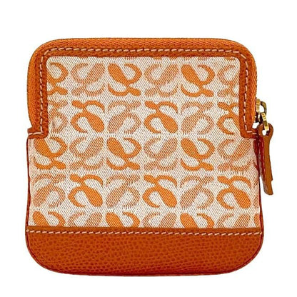 Loewe Coin Case Orange Anagram Coin Purse Canvas Leather Preowned