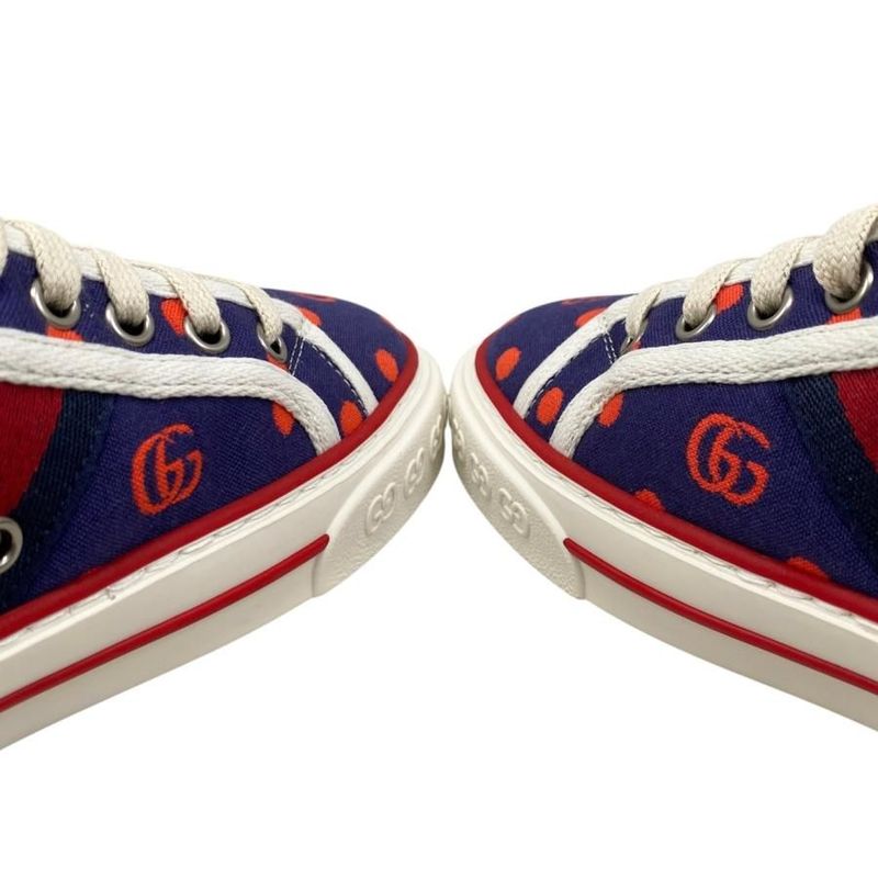Gucci Sneakers Tennis 1977 Low Cut 606110 38 1 2 Size Double G Dot Navy Red