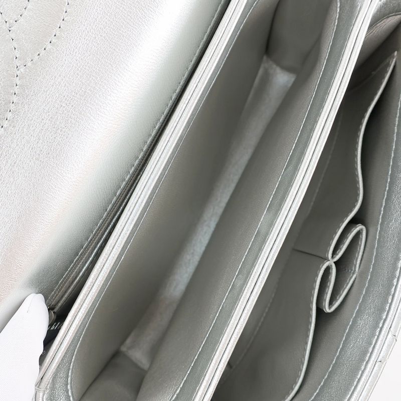 Chanel Trendy CC Top Handle Flap Bag 2WAY Shoulder Bag Silver Color