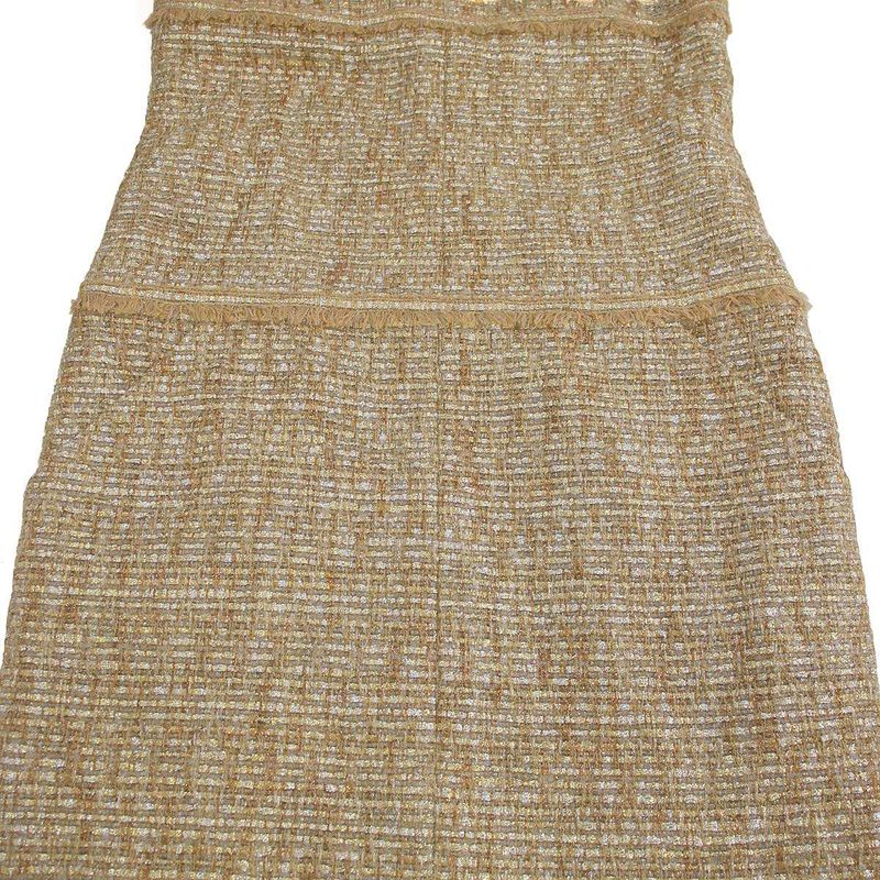 Chanel Sleeveless Fringe Tweed Dress P26066v16158 Camel Brown 40