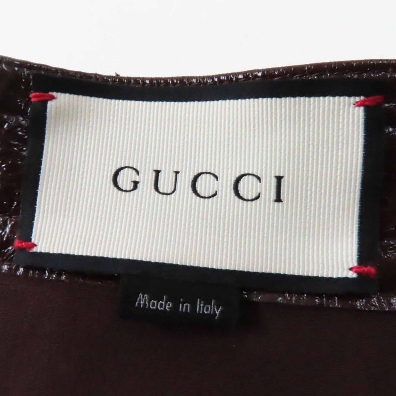 Gucci 410797 Lamb Leather 100% Silk Lining Horsebit Skirt Brown Gold Hardware