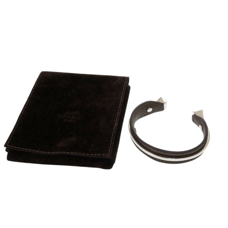 Hermes Bangle Vorsoft Metal Brown Silver □P Engraved (2012) Bracelet 1189 Hermes