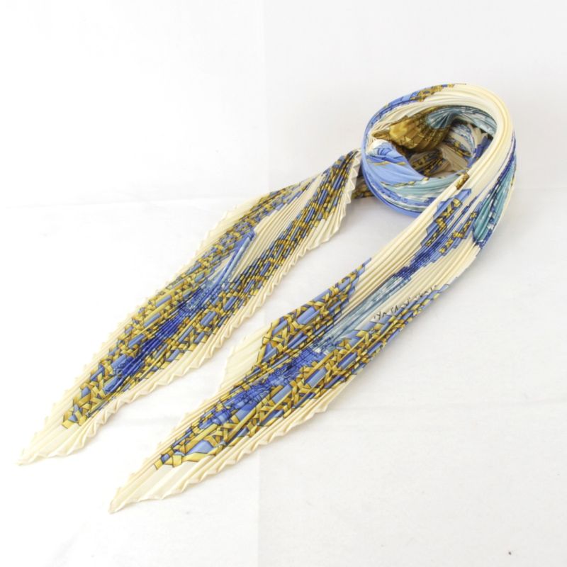 Hermes Pleated Carré Scarf With Box Multicolor 100% Silk High Brand Name