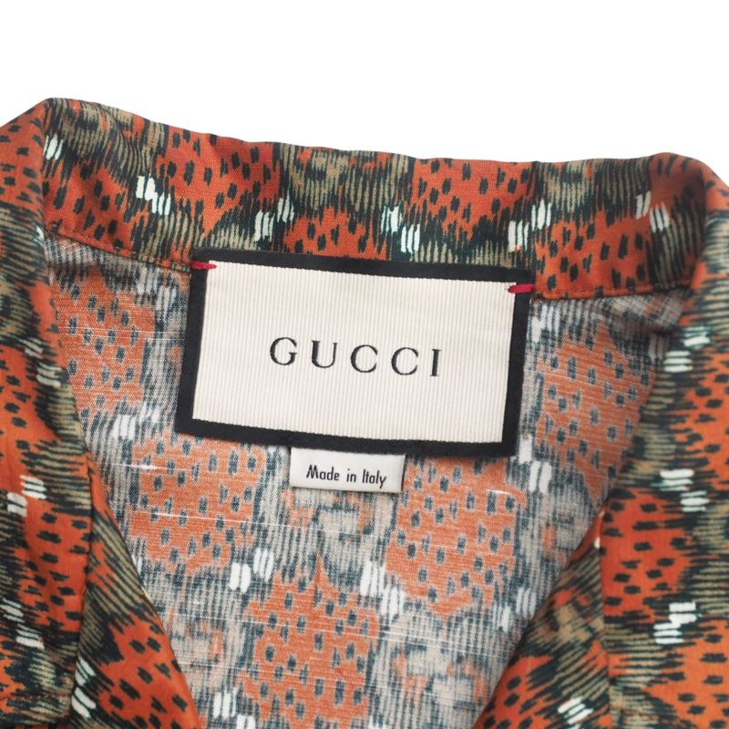 Gucci Short Sleeve Shirt Size 46 (170 88A) GG Logo Open Collar Shirt Made In