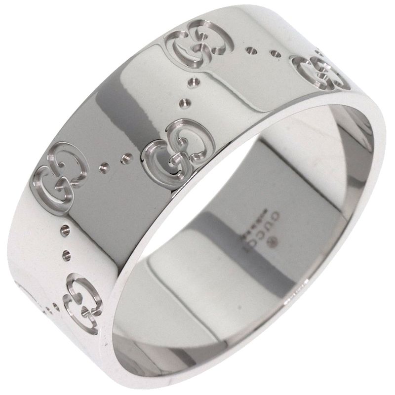 Gucci GG Icon Wide #27 Ring 18K White Gold Men's